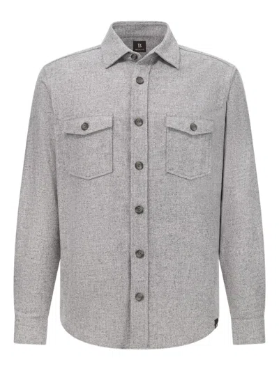 Boggi Milano Oversized Flannel Overshirt In Gray