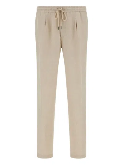 Boggi Milano City Linen Trousers In Neutral