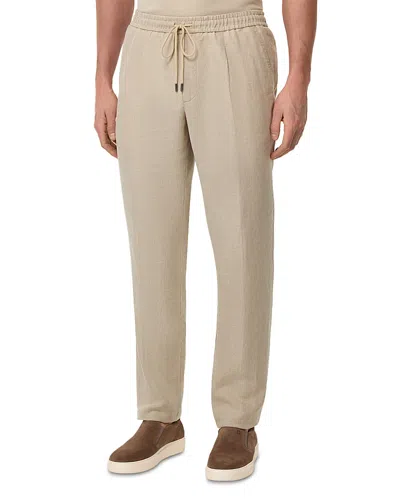 Boggi Milano City Linen Tapered Trousers In Neutral