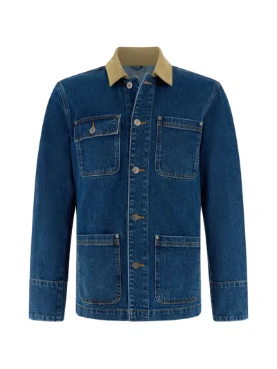 Boggi Milano Collared Denim Shirt Jacket In Blue