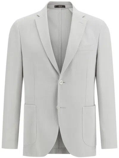 Boggi Milano Cotton Crepe Blazer In Grey