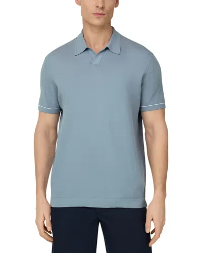 Boggi Milano Cotton Crepe Knit Polo Shirt In Blue
