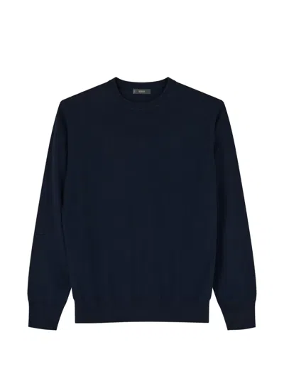 Boggi Milano Crew-neck In Extrafine Merino Wool In Blue