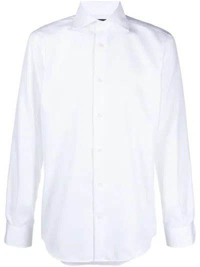 Boggi Milano Dobby Poplin Cotton Shirt In White