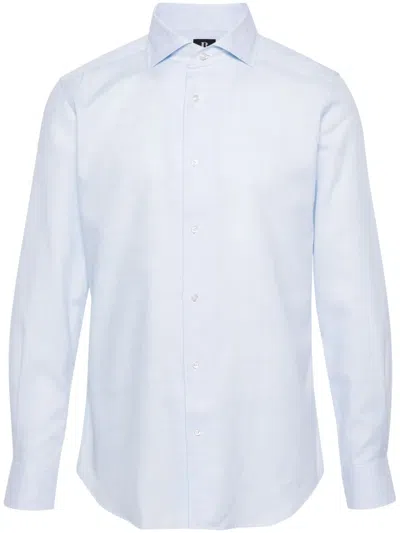 Boggi Milano Dobby-weave Cotton Shirt In Blue