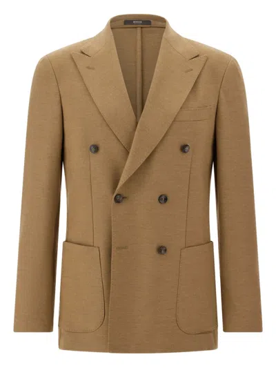 Boggi Milano Double-breasted Blazer In Brown