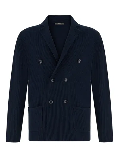 Boggi Milano Double-breasted Knitted Jacket In Blue