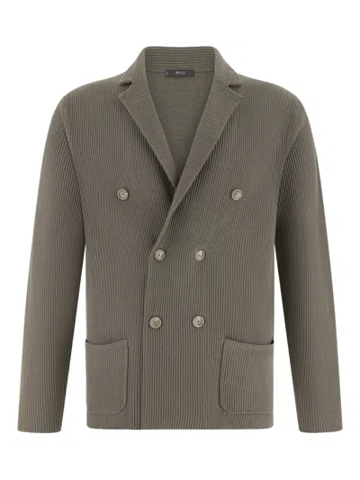 Boggi Milano Double-breasted Knitted Jacket In Brown