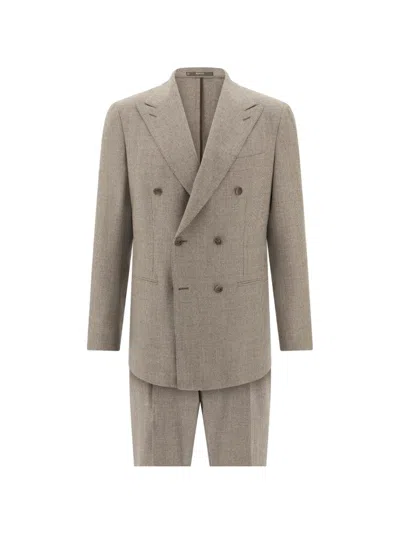 Boggi Milano Double-breasted Suit In Super 130 Wool In Neutral