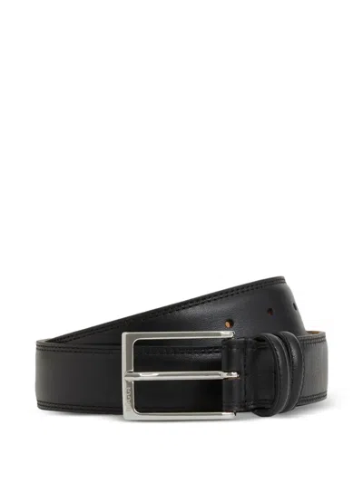 Boggi Milano Double-stitched Logo Buckle Belt In Black