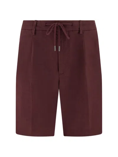 Boggi Milano Drawcord Plain Linen Shorts In Burgundy