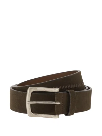 Boggi Milano Embroidered Suede Leather Belt In Brown