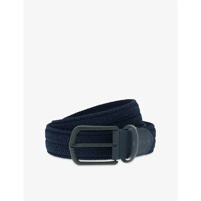 Boggi Milano Ens  Branded-buckle Suede-trim Woven Belt In Navy Blue