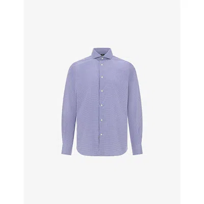 Boggi Milano Ens Navy Blue Checked Regular-fit Cotton Shirt