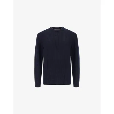 Boggi Milano Ens Navy Blue Crewneck Knitted Merino-wool Jumper