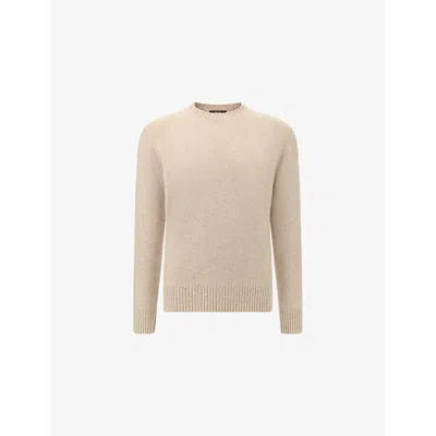 Boggi Milano Ens Sand Crewneck Knitted Merino-wool Jumper Xl In Nude