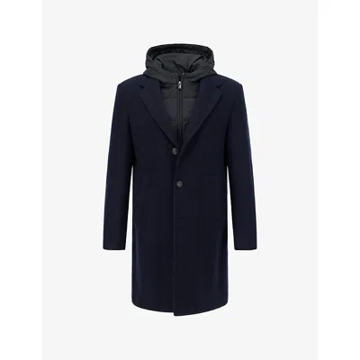 Boggi Milano Ens Dark Navy Detachable-gilet Wool-blend Coat In Animal Print