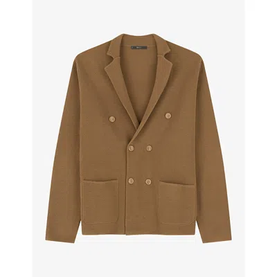 Boggi Milano Double-breasted Blazer In Extrafine Merino Wool In Brown