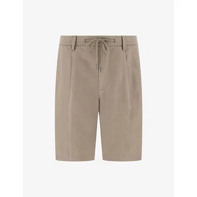 Boggi Milano Ens Taupe Drawcord Linen Bermuda Shorts In Brown