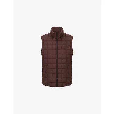 BOGGI MILANO ENS BROWN HIGH-NECK QUILTED SHELL-DOWN GILET