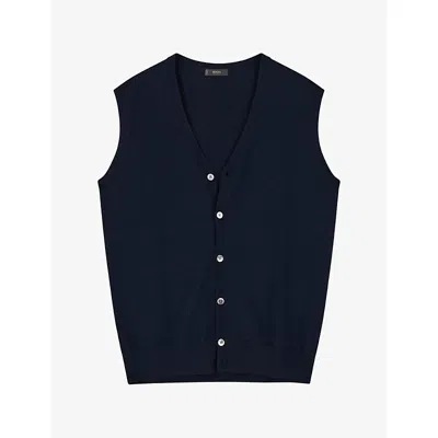 Boggi Milano Ens Buttoned V-neck Merino Wool Vest Navy Blue
