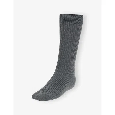Boggi Milano Ens Grey Ribbed Cotton-blend Socks In Gray