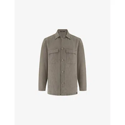 Boggi Milano Ens Light Green Flap-pocket Washed Linen Overshirt Xl In Gray
