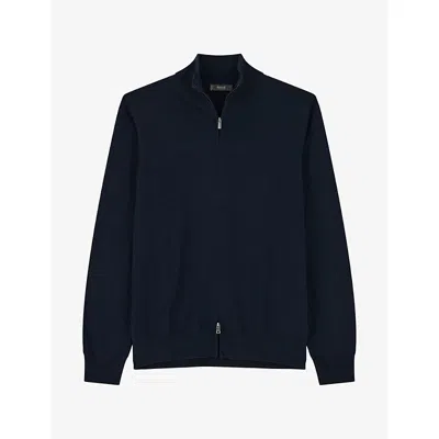 Boggi Milano Ens Mock-neck Full-zip Merino Wool Jumper Navy Blue Xl