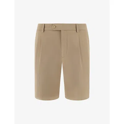 Boggi Milano Ens Mud Pleated-front Straight-leg Stretch Cotton-blend Shorts In Brown