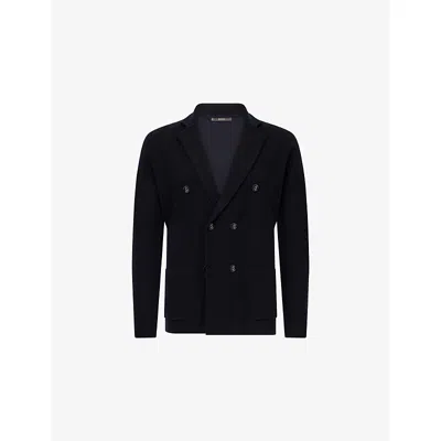 BOGGI MILANO ENS NAVY BLUE COLLARED DOUBLE-BREASTED WOOL JACKET