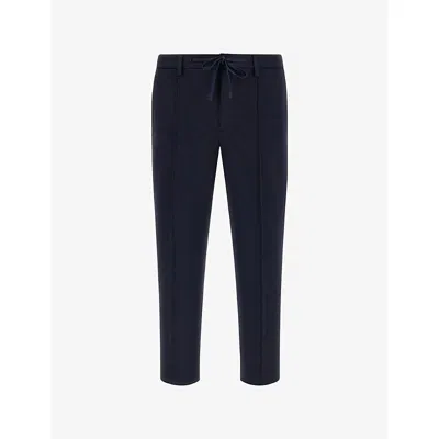 Boggi Milano Ens Navy Blue Drawstring Straight-leg Stretch Cotton-jersey Trousers In Brown
