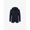 Boggi Milano Ens Navy Blue Removable-hood Single-breasted Stretch Wool-blend Jacket In Blue