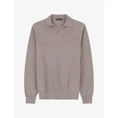 Boggi Milano Ens Open-collar Knitted Polo Shirt Sand Xxl In Multi