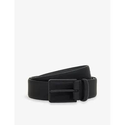 Boggi Milano Ens Rubberised-logo Leather Belt Black