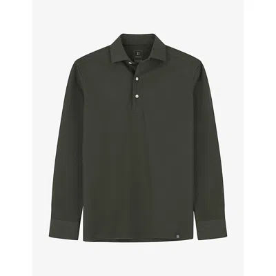 Boggi Milano Ens Sakura Long-sleeved Jersey Polo Shirt Military Green In Gray