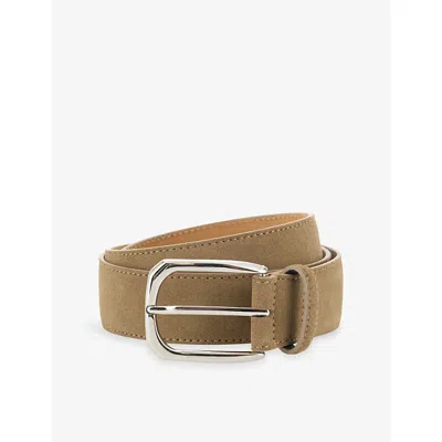 Boggi Milano Ens Square-buckle Suede Belt Camel In Brown