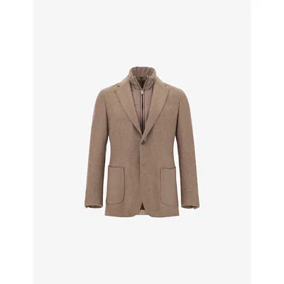 Boggi Milano Ens Taupe Removable-gilet Wool-blend Jacket In Brown