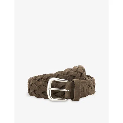 Boggi Milano Ens Taupe Woven Suede Belt In Green