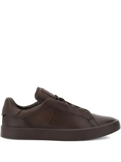 BOGGI MILANO ESSENCE EMBROIDERED-LOGO LEATHER SNEAKERS