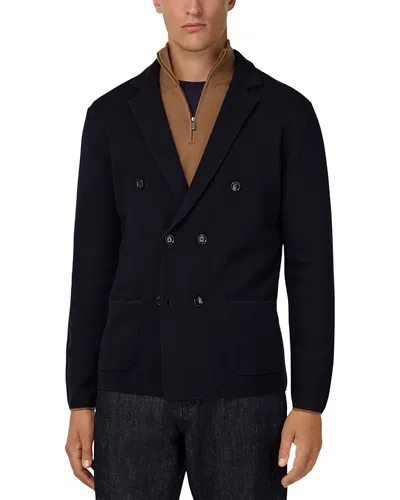BOGGI MILANO EXTRA FINE MERINO WOOL KNITTED REGULAR FIT DOUBLE BREASTED BLAZER - EXCLUSIVE