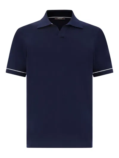 Boggi Milano Fine-knit Cotton Polo Shirt In Blue