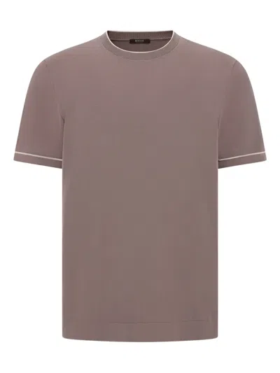 Boggi Milano Fine-knit Cotton T-shirt In Brown