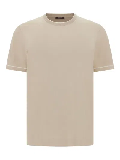 Boggi Milano Fine-knit Cotton T-shirt In Neutrals