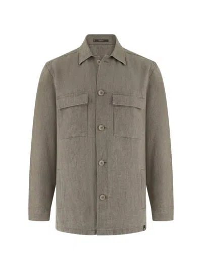 Boggi Milano Ens Light Green Flap-pocket Washed Linen Overshirt Xl In Gray