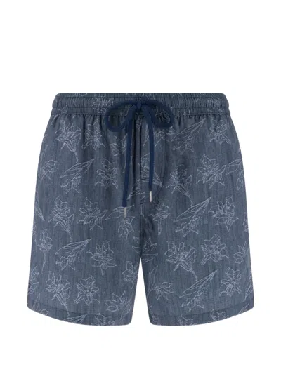 Boggi Milano Ens Navy Blue Floral-print Drawstring Swim Shorts
