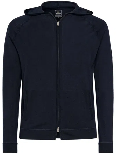 Boggi Milano Full Zip Hooded Jumper In Superfine Merino Wool In ブルー