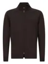 Boggi Milano Full-zip Merino Wool Cardigan In Brown