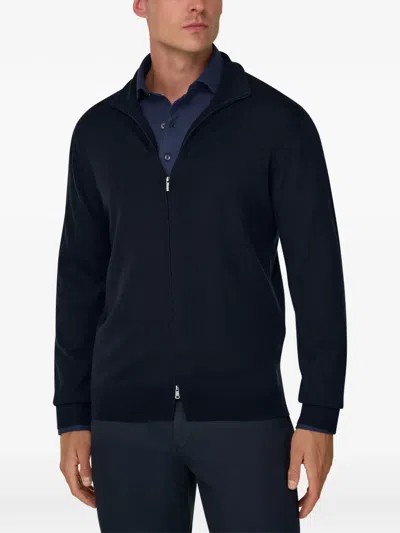 Boggi Milano Ens Mock-neck Full-zip Merino Wool Jumper Black Xxl