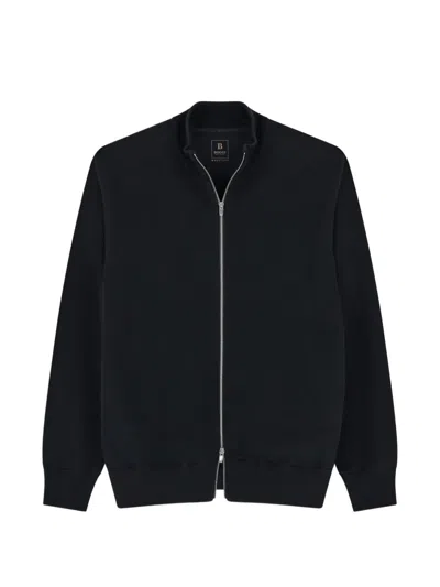 Boggi Milano Full-zip Jumper In Merino Wool Blend Wooltech In Blue