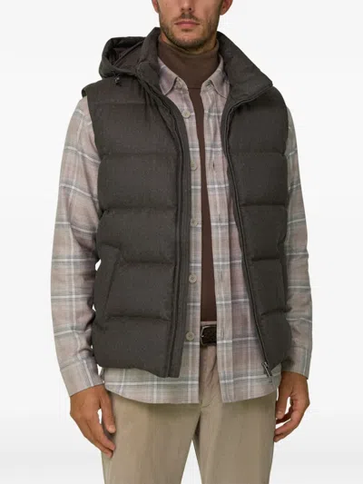 Boggi Milano Gilet Padded Flannel With Goose Down And Hood In Brown